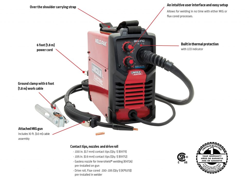 Lincoln Electric 90i FC Flux Core Wire Feed Weld-PAK Welder, 120V Welding  Machine, Portable w/Shoulder Strap, Protective Metal Case, Best for Small  Jobs, K5255-1: : Tools & Home Improvement